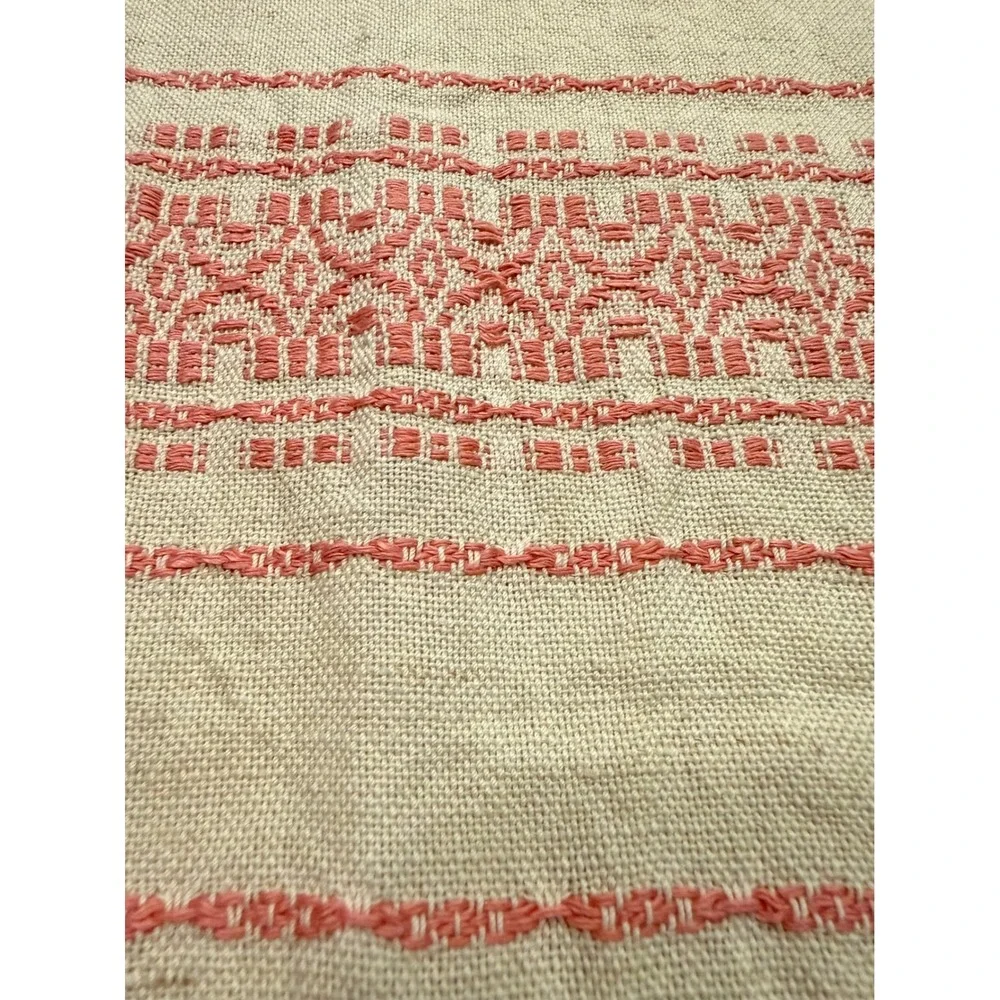 Vintage Woven Geometric Table Runner Coral Red Cream‎ Boho Textile 34x16